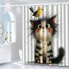 Fluffy Cartoonish Cute Cat Bird Shower Curtain Washable Dirt-Resistant Shower Head Waterproof Polyester Bath Curtain