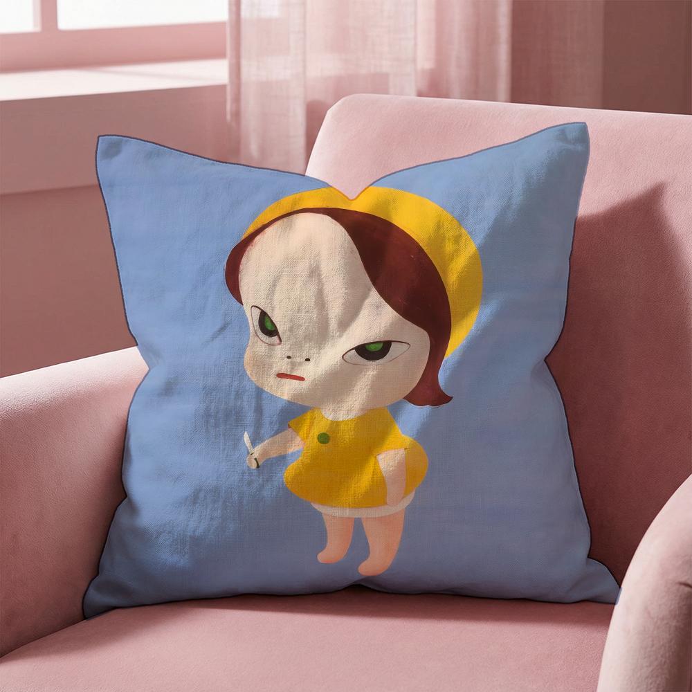 Y-Yoshitomo Nara D-Doll Cushion Cover Multi-Scene Pillow Cover for Home & Car - Reversible, Soft & Durable for Daily Use