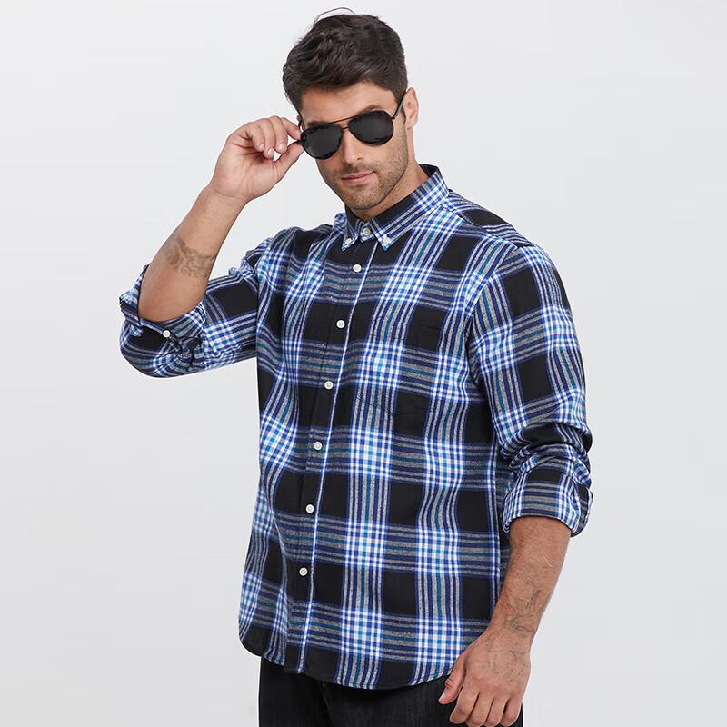 

Men s Plus Size Loose Fit Brushed Blue Plaid Long Sleeve Shirt 8XL