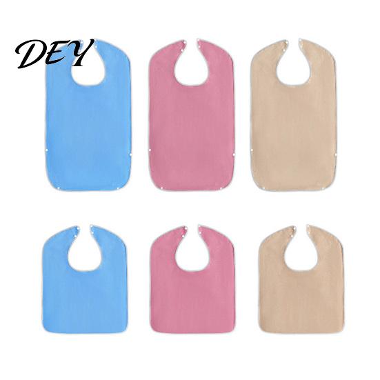 Solid Color Adult Bibs Large Bib, Waterproof Clothing Protector, with Deep Crumb Snap Buttons Catcher Design, Adjustable Closure Eating for