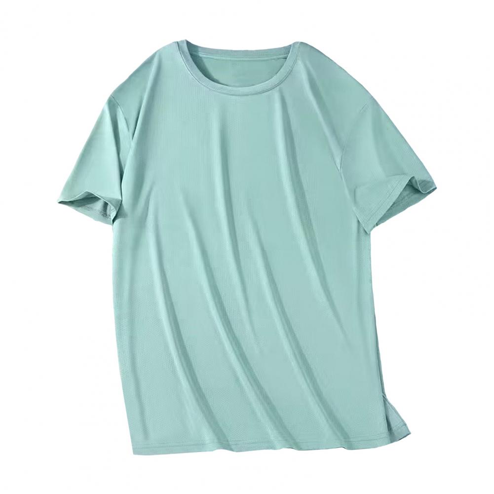 Pánské letní tričko s kulatým výstřihem, jednobarevné, síťované, s krátkým rukávem, ledově hedvábné, rychleschnoucí, volné, elastické, ležérní, denní nošení, fitness