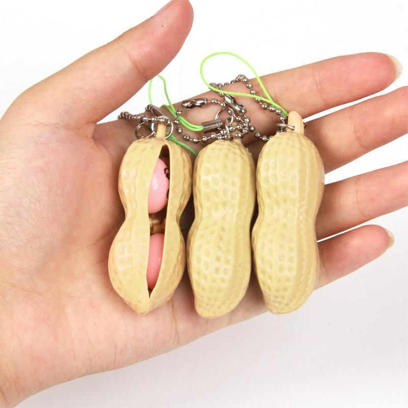 5/15/30/60PCS Peanut Fidget Toys Beans Keychain Squeeze Toys Decompression Stress Relief Peanut Key Chain for Kids Adult