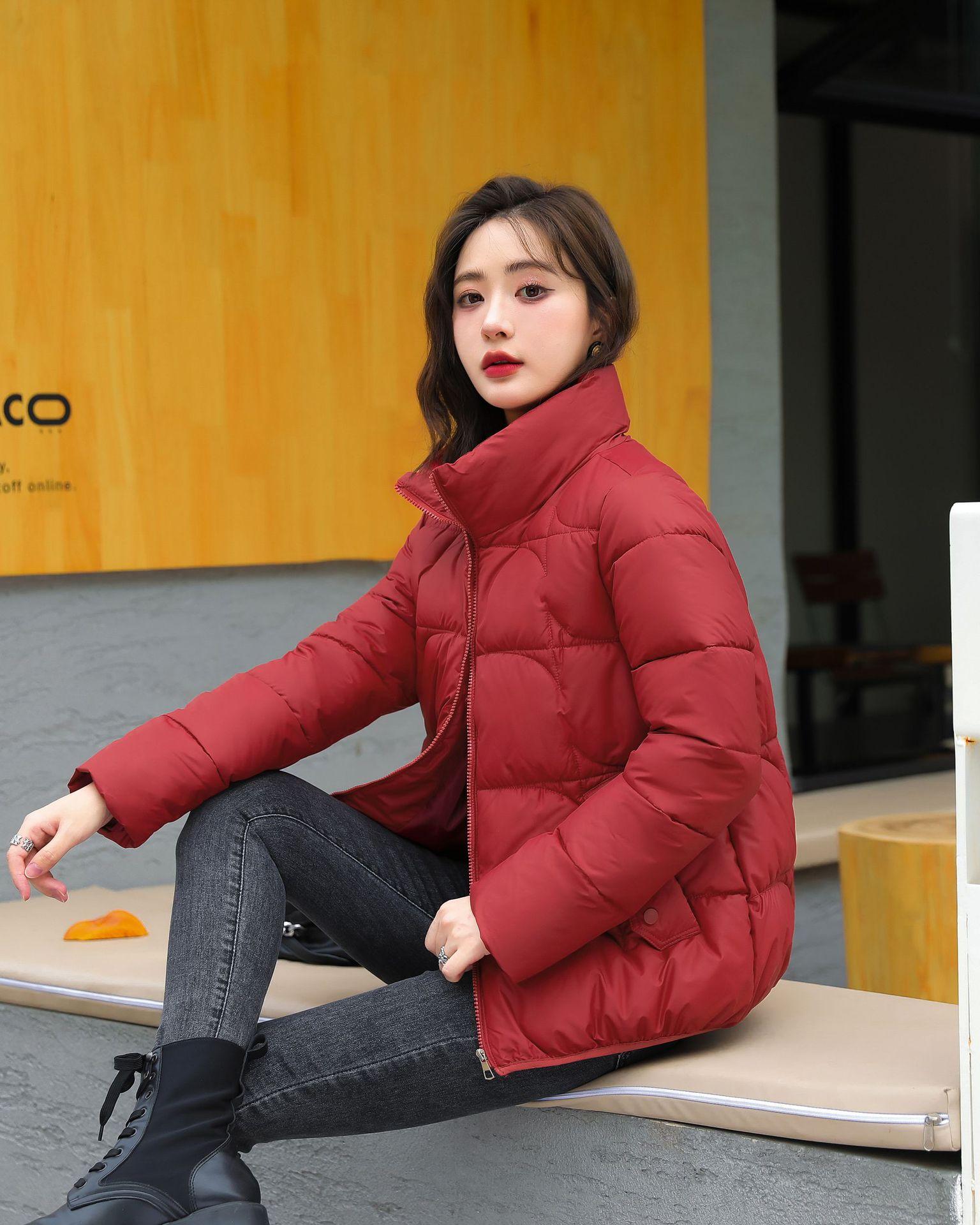 

Короткая пуховая хлопковая одежда женская зимняя мода воротник-стойка маленькое пальто XL красный