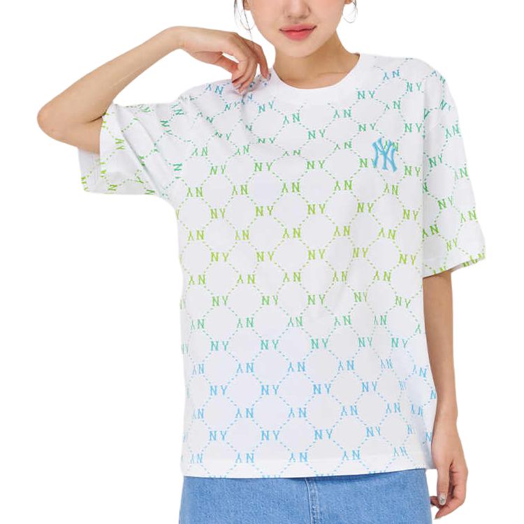 MLB New York Yankees All Over Print Gradient Floral Crew Neck Short Sleeve T-Shirt Unisex Tops Light-Blue 3ATSM1043-50ABS