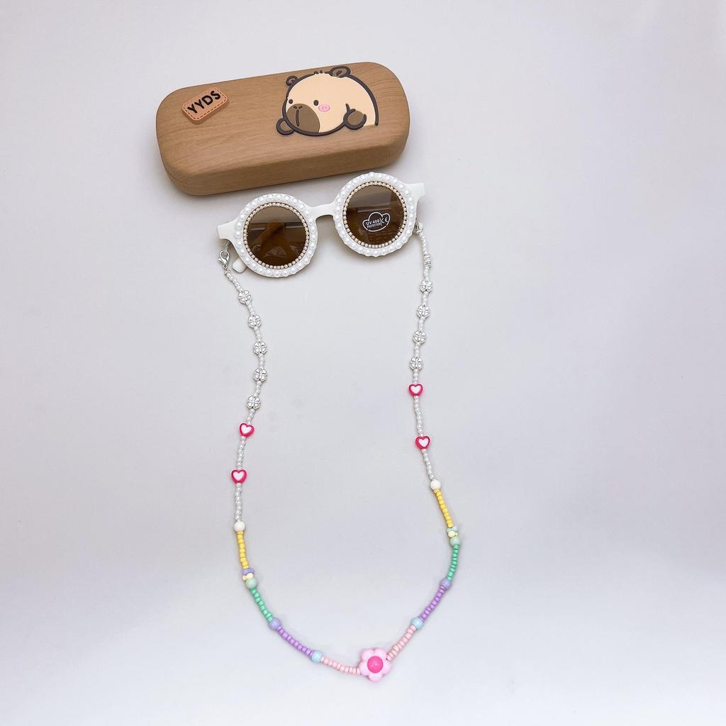 Korean-Style Retro Children's Round Sunglasses with Cute Lanyard and Sun Protection