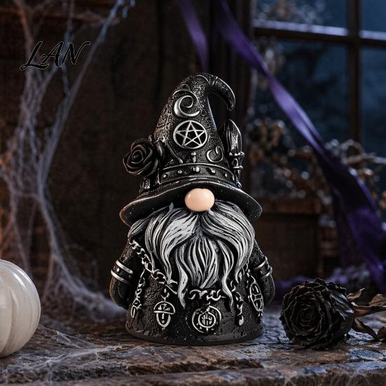 Halloween Themed Gnome Decor Gothic Resin Figurine, Dark Faceless Wizard Doll for Unique Outdoor Witchy Desk Shelf, Spooky Home Ornament, Trick