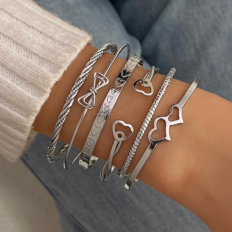 Punk Minimalist Geometric Bracelets Set For Women Retro Hip Hop Boho Stackable Design Open Bangle