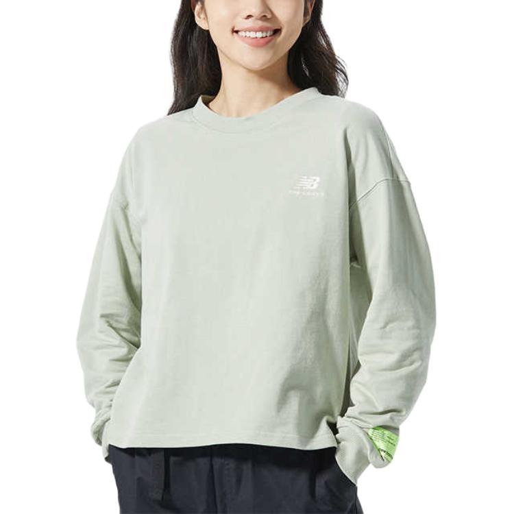 (WMNS) New Balance Embroidered Logo Knit Round Neck Long Sleeves Light Green T-Shirt Women's AWT21307-PGE