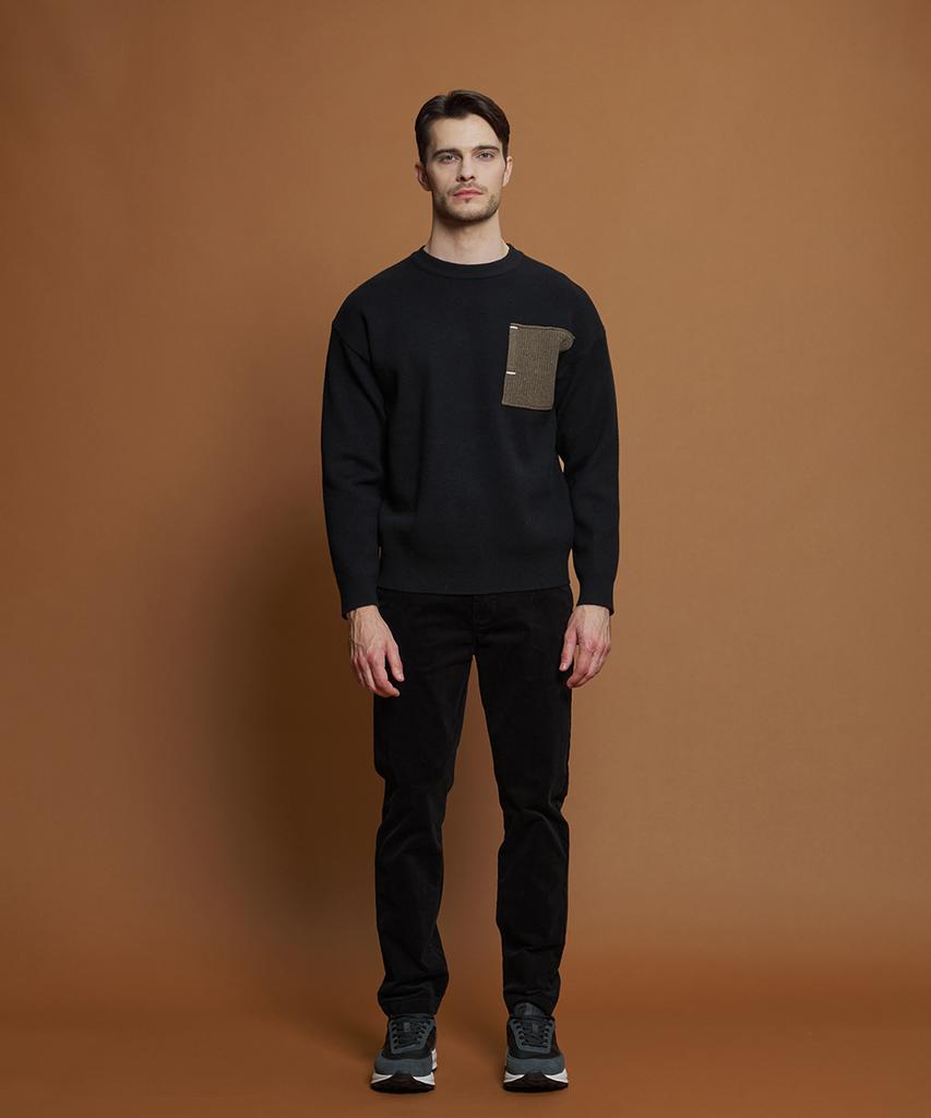 PANICALE Black Wool Blend Contrast Pocket Knit
