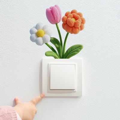 Self-adhesive Plush Flower Switch Stickers Cute Kawaii Outlet Wall Decals for Home Decor