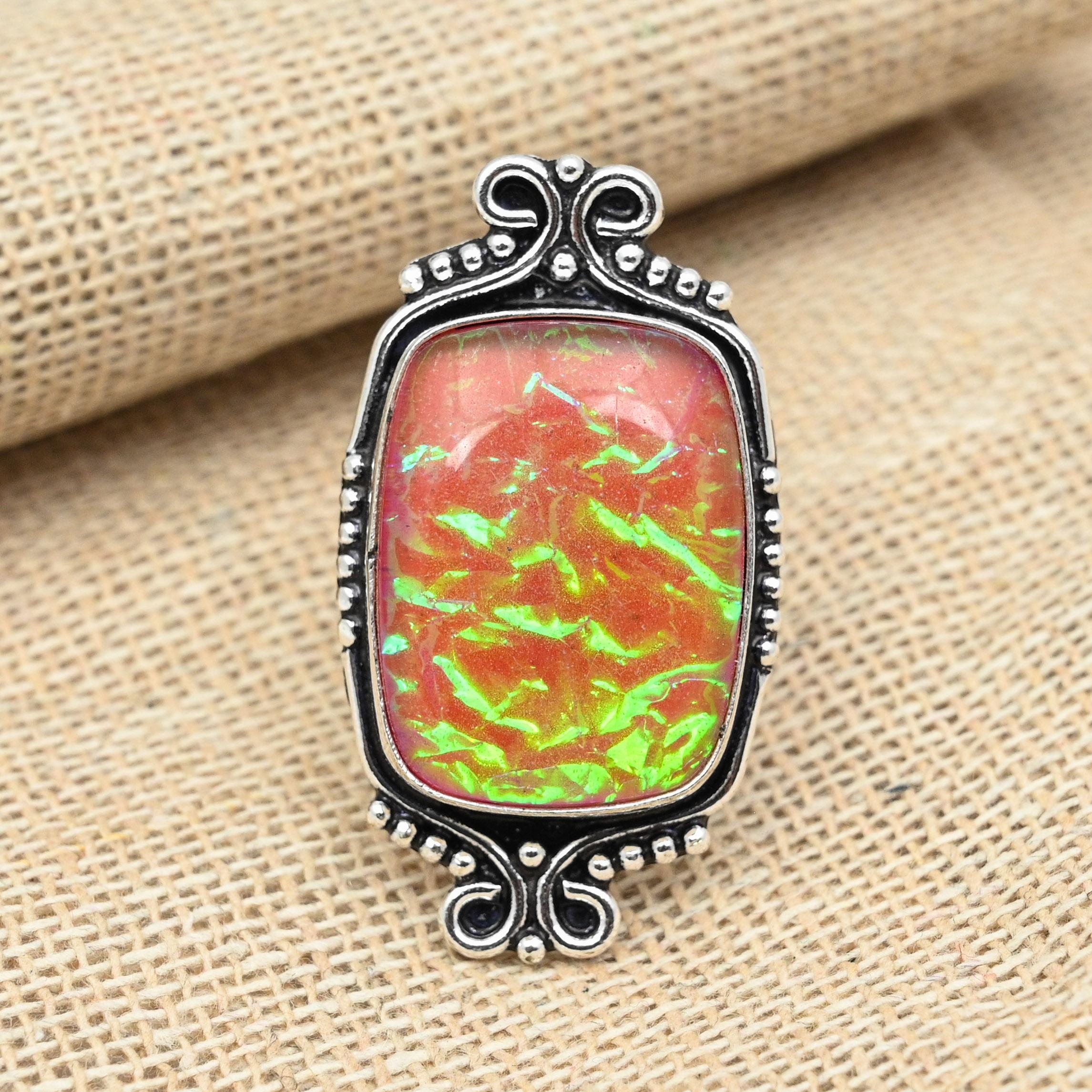 

Хороший фиолетовый тройной опал ручной работы Твердый стерлинговый серебристый камень 925 Кольцо Ювелирные изделия 12 розовый