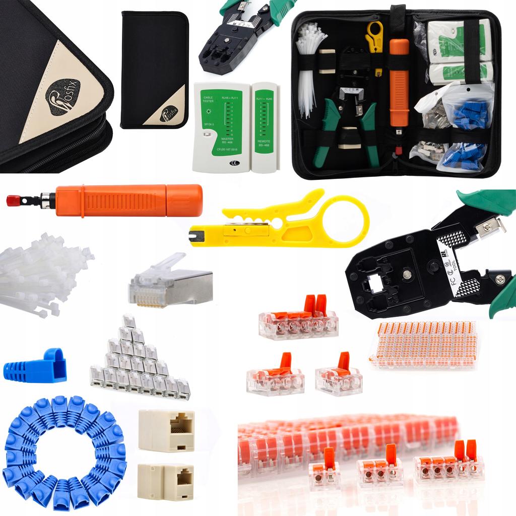 Rosfix Zestaw Narzędzi Sieciowych 9W1 – Tester Kabli LAN | Zaciskarka, Ściągacz Izolacji, Złącza RJ45 | Wygodne Etui