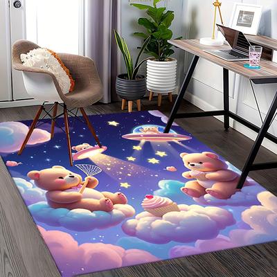 1pc Teddy Bear Flying Saucer Chair Mat Anime Cartoon Design, Non Slip Carpet for Office and Home Decor