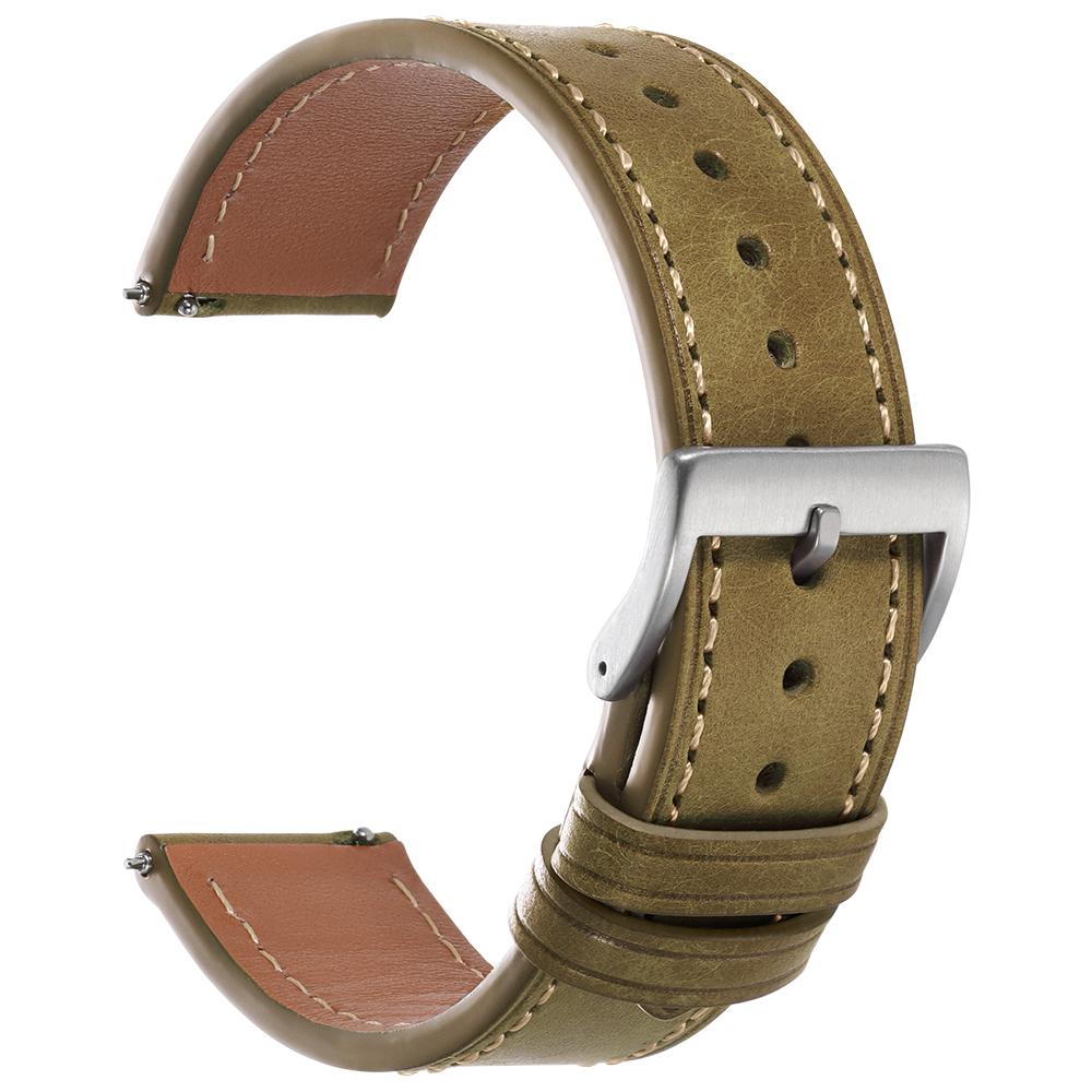 

Retro Genuine Cowhide Watch Band Business Full-grain Leather Strap 18mm 20mm 22mm Quick Release Wristwatch Bands with Pin Buckle 18mm&Silver Buckle зелений