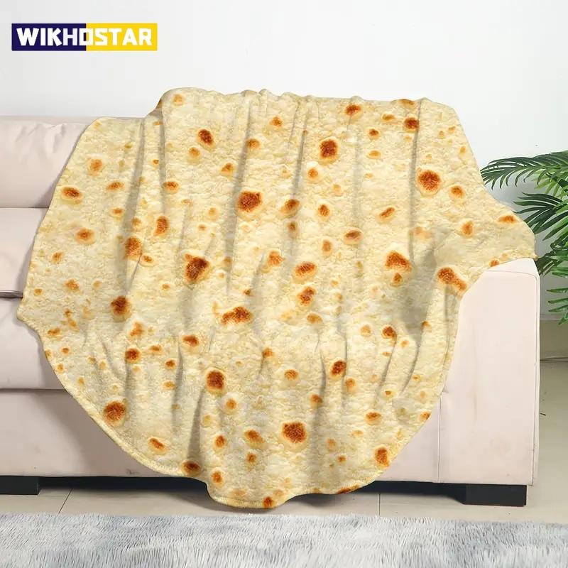 1pc Soft and Warm Mexican Tortilla Print Flannel Blanket for Couch, Sofa, Office, Bed, Camping, and Traveling