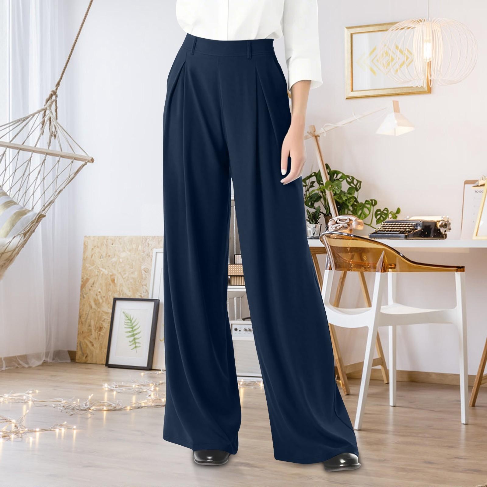 

Women s Fashionable Drape High Waist Wide Leg Versatile Casual Loose Trousers XXXL Темно-синій