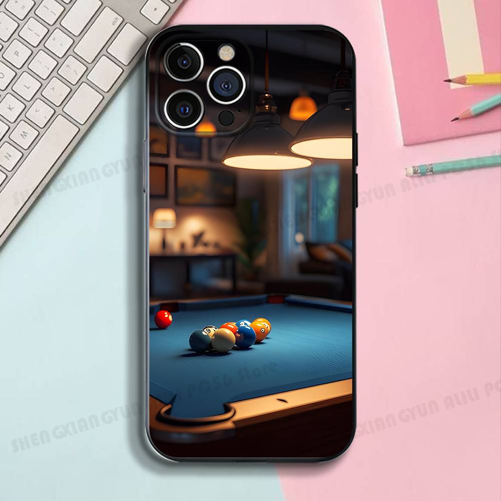Sport Billard Schwarz Matt Handyhülle Für IPhone 17,16,15,14,13,12,13,12 Pro Max Plus XS Silikon Weiche Rückseite