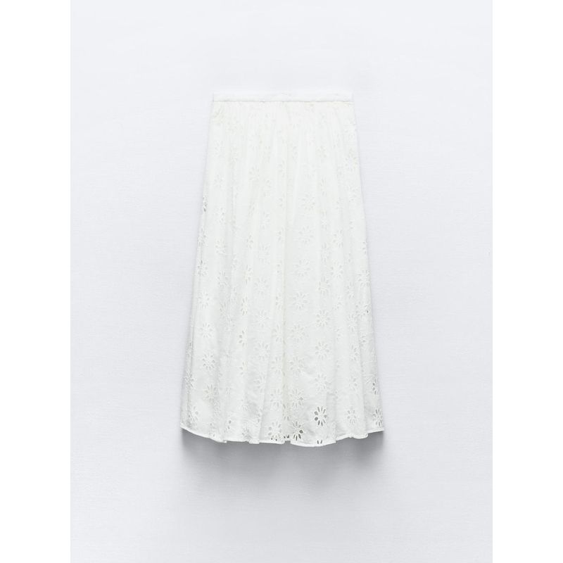 Za2024 Summer New Product Women's Clothes Pure Color Elastic Waist Skirt Cut Out Embroider Skirt 3370011 250