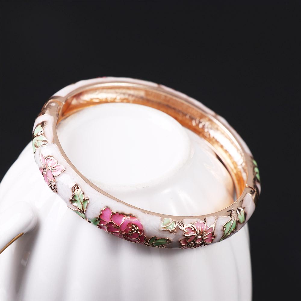 Cloisonne Peony Handicraft Gifts For Women Girl Flower Accessories Bangles Jewelry Bracelet