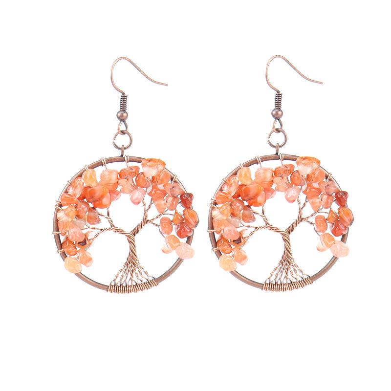 Handmade Vintage Wire-Wrapped Natural Stone Crystal Tree of Life Earrings E19