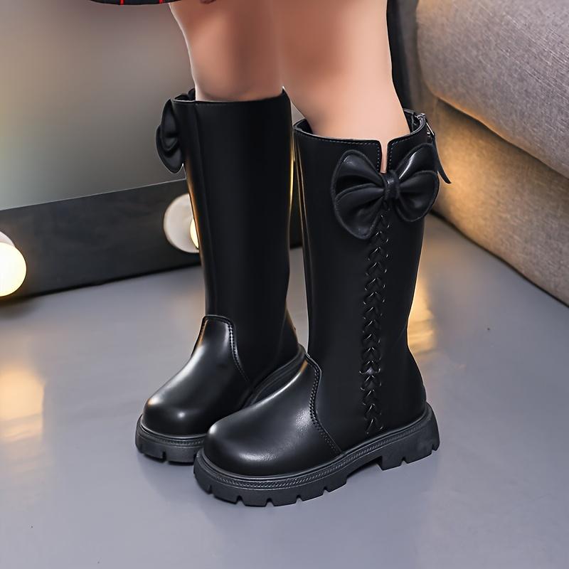 Girls High Top Winter Boots Bow Detail Slip Resistant Rubber Sole Zipper Closure Warm Fabric Lining
