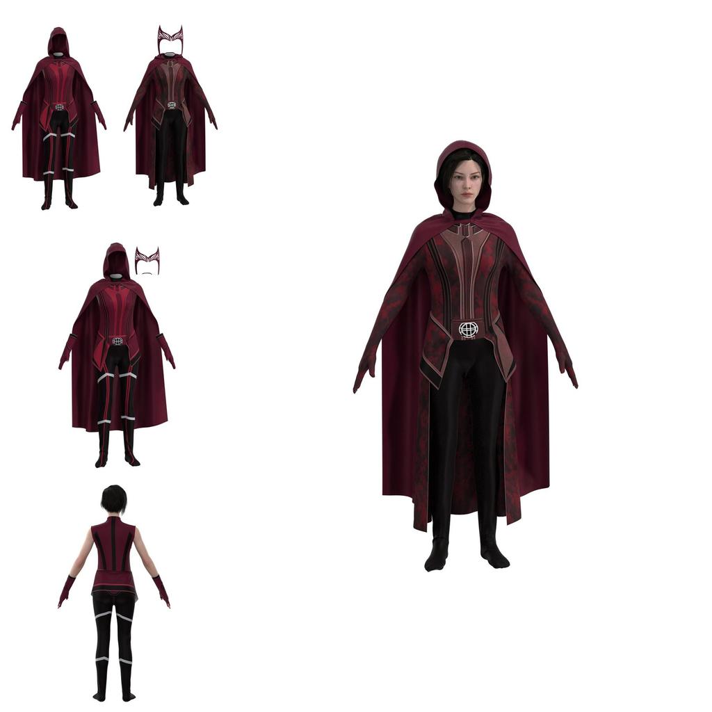 Wunderbares Scarlet Witch Rollenspielkostüm für erwachsene Kinder Jumpsuit Kopfschmuck und Umhang enthalten