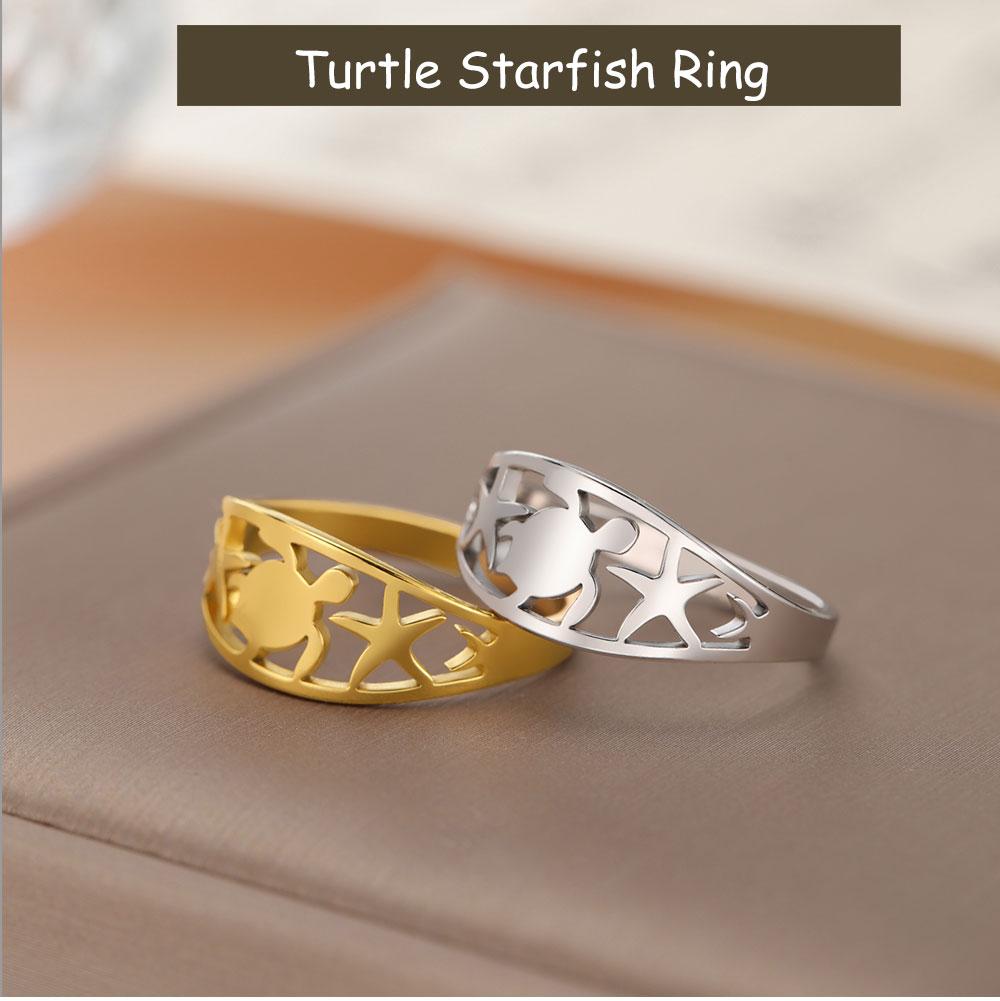 Cazador Cute Turtle Starfish Open Rings for Women Stainless Steel Adjustable Finger Rings Gold Color Jewelry 2026 Valentine Gift