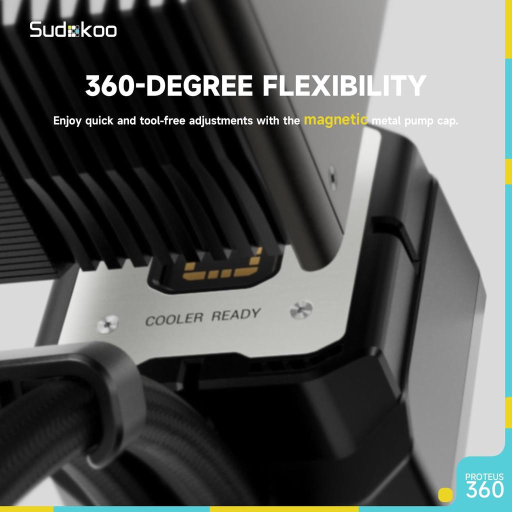 Sudokoo Proteus 360 Liquid CPU Cooler: 360mm AIO LCD CPU Cooler with Customizable 3.4-inch Digital Display - 30mm Thick Fan Water Cooling System