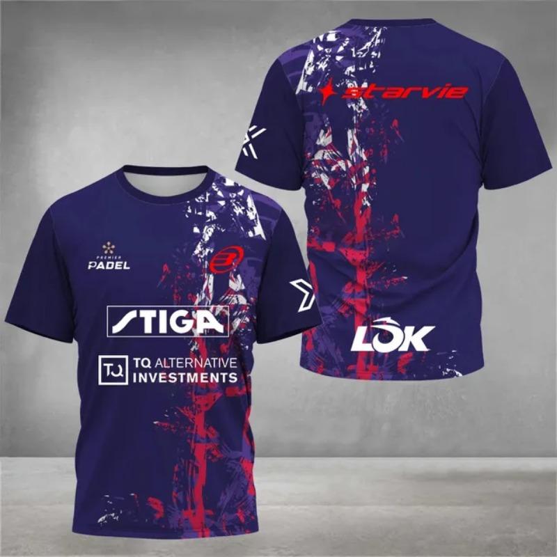 Multi Brand Sponsor Starvie Lok Stiga Print Padel Competition T-Shirt, Men Women Quick Dry Breathable Padel Training Casual Tee