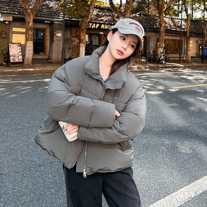 Winter new small cotton-padded women's clothing hem drawstring stand-up collar cotton-padded jacket small loose cotton-padded jacket