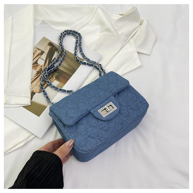 

Women s Bag 2025 New Style Fashionable Diamond-grid Chain Denim Square Single-shoulder Cross-body