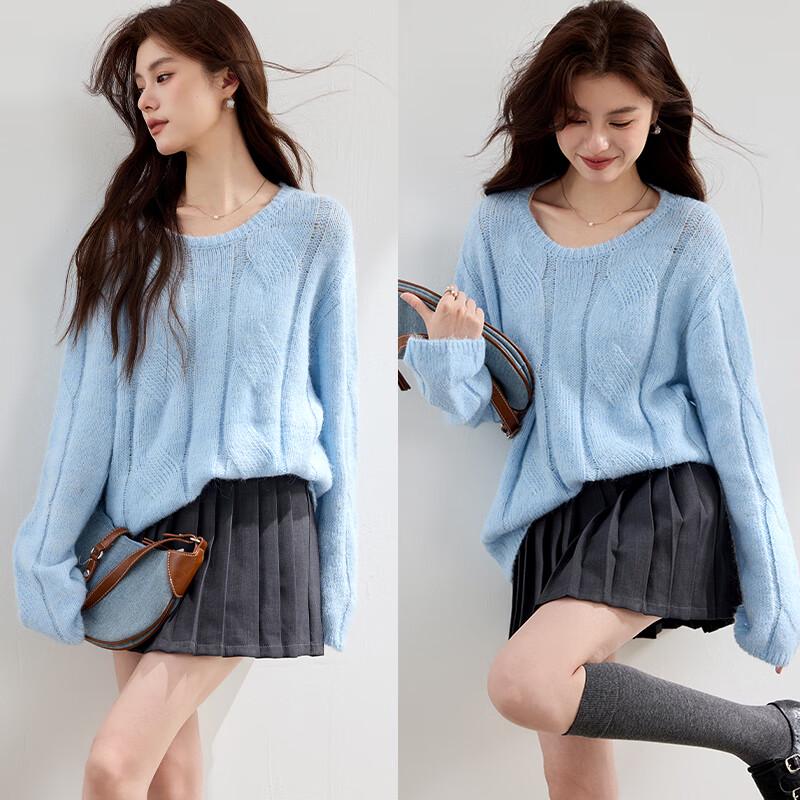 VICTORIA&VERA Women's Fall Wool Blend Round Neck Sweater