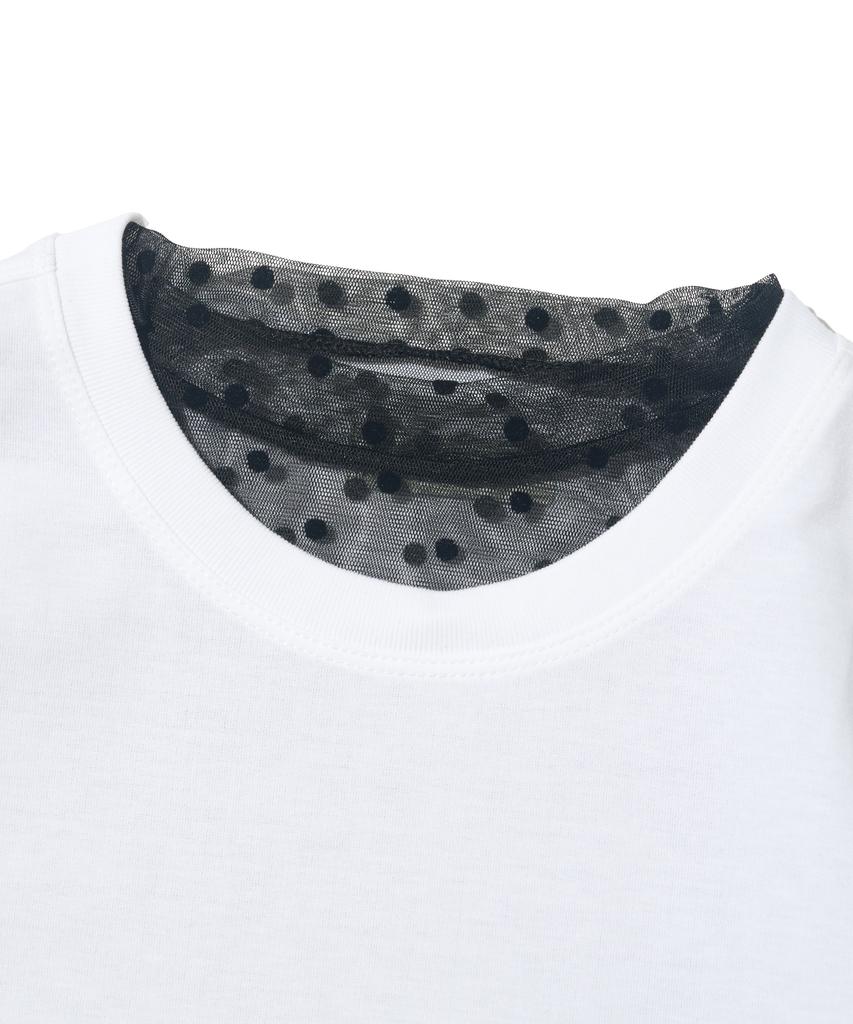 CARGOBROS FOR WOMAN Dot See-Through Long Sleeve Layered Short Sleeve Tee Set (Black/Ivory)
