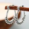 Huajie Make Old Silver Metal Ethnic Style Beaded Earrings for Women Retro Circle Ear Buckle Accessories Fashion