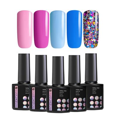 Gel Polish Set Kit 5 Colors 7.5ml Soak Off UV LED Glass Bottle