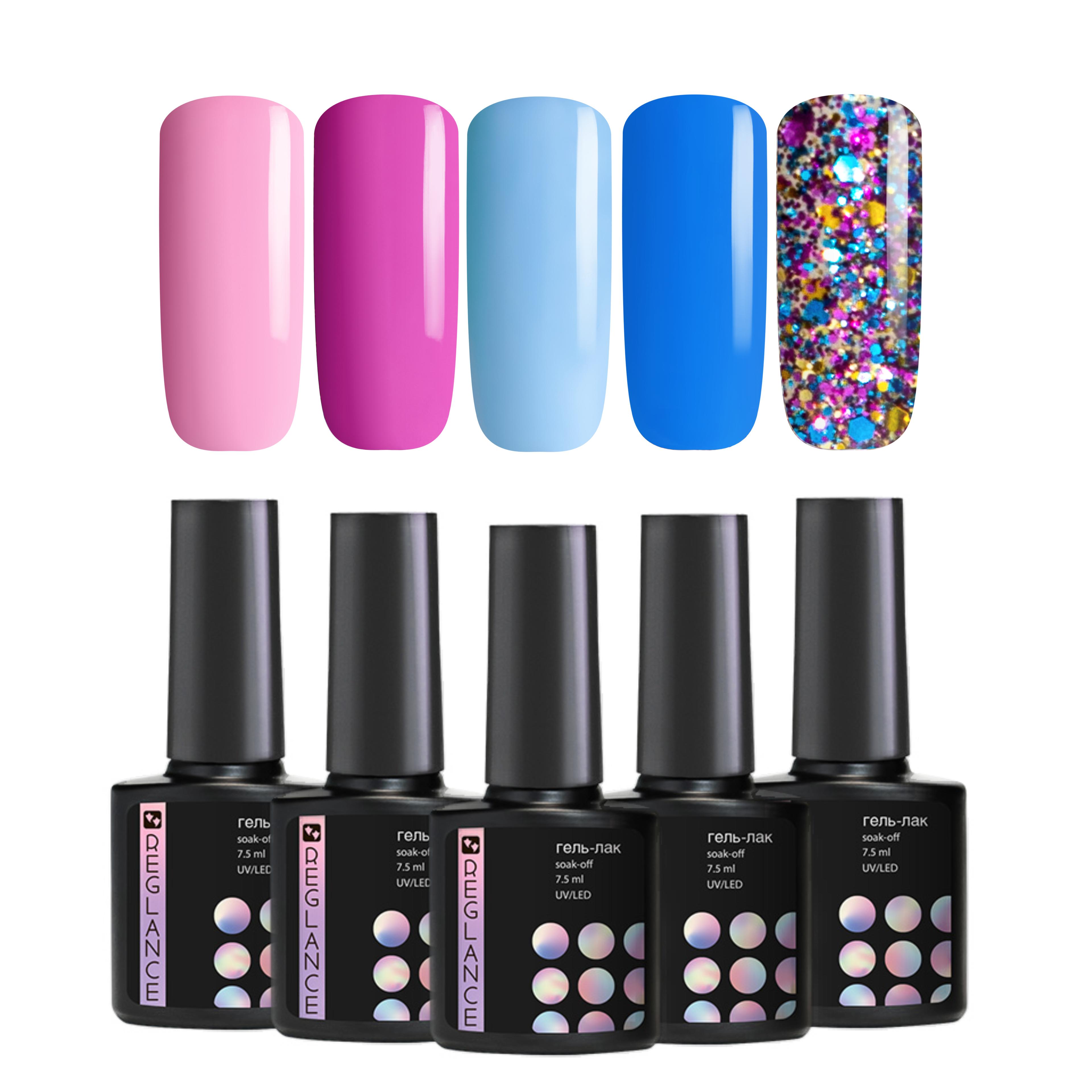 Gel Polish Set Kit 5 couleurs Reglance 7.5ml Soak Off UV LED bouteille en verre
