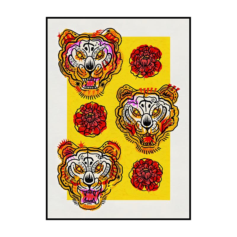 Abstract Classic Illustration Poster Tiger in Blue Wall Art Print Canvas Painting for Living Room Home Decoration Picture