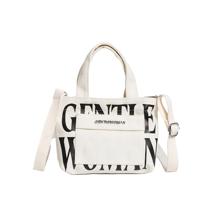 Hardware Mini Letter Printed Portable Canvas Bag Contrast Color Casual Shoulder Bag