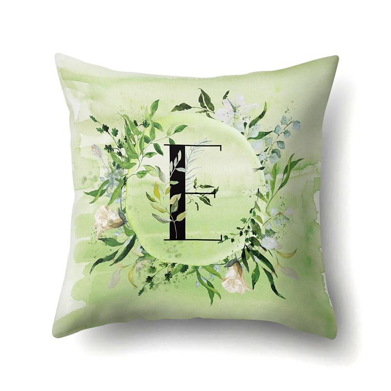 Polyester Pillowcase Car Decoration Small Fresh Green Leaves 26 English Letter Printing Pillow Cushion Cover
