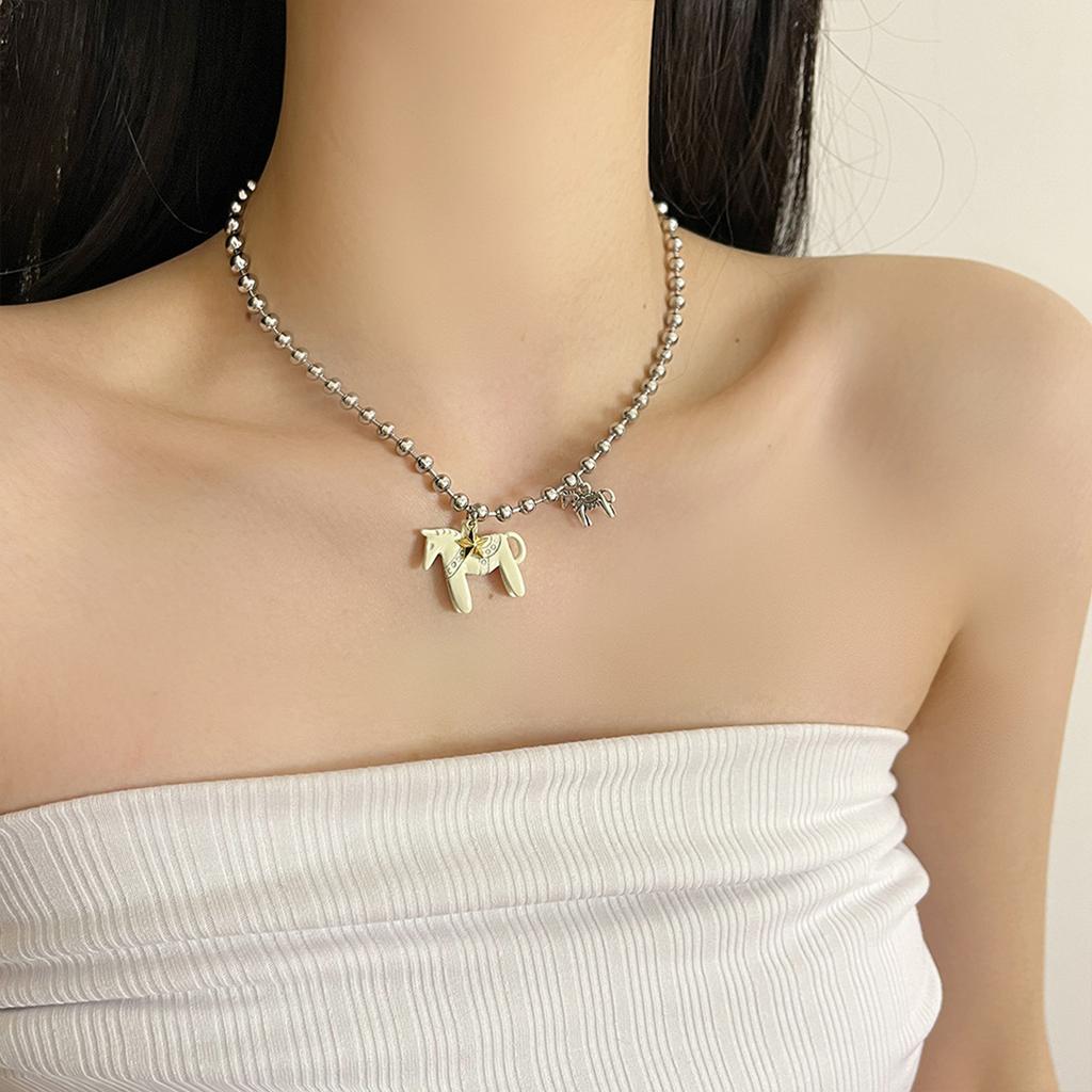 Cute Enamel Pony Pendant Necklace Trendy Blogger Inspired Jewelry Gift Sweet Style Layering Chain For Women