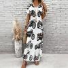 Women Plus Size V Neck Short Sleeve Printed Dark Blue Straight Maxi Dress