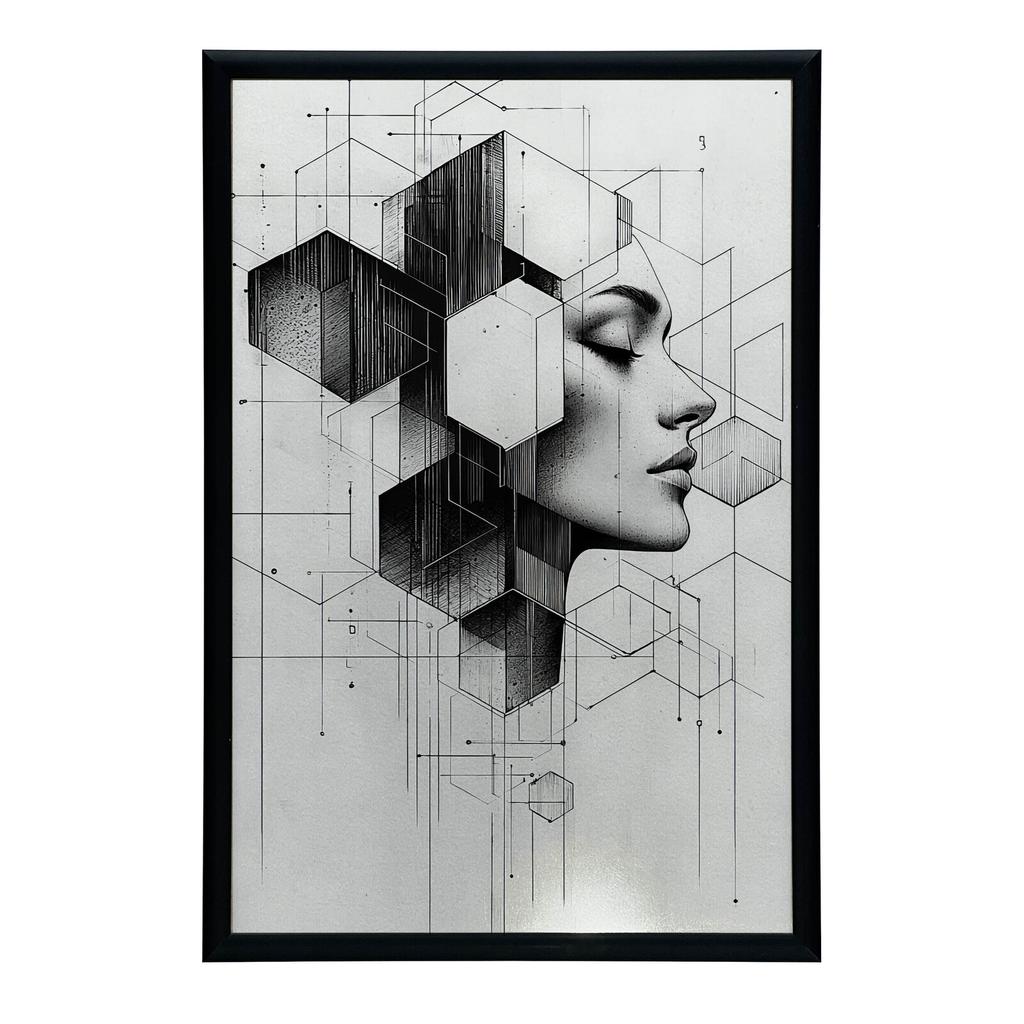 Czarno-Białe Marzenie Geometryczne Czarno-Białe Marzenie Geometryczne, 30X40 Cm, Rama Drewniana Biała, Papier Matowy 230 Gsm