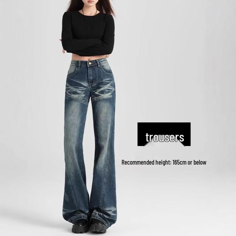 Crease American Hot Girl Low-Rise Micro-Flare Bell-Bottom Jeans: Comfortable Slimming Pants for Women's Spring and Autumn Style