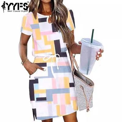 Women's Fashion Summer Spring Short Sleeve O-Neck Middle Waistline Casual Dresses