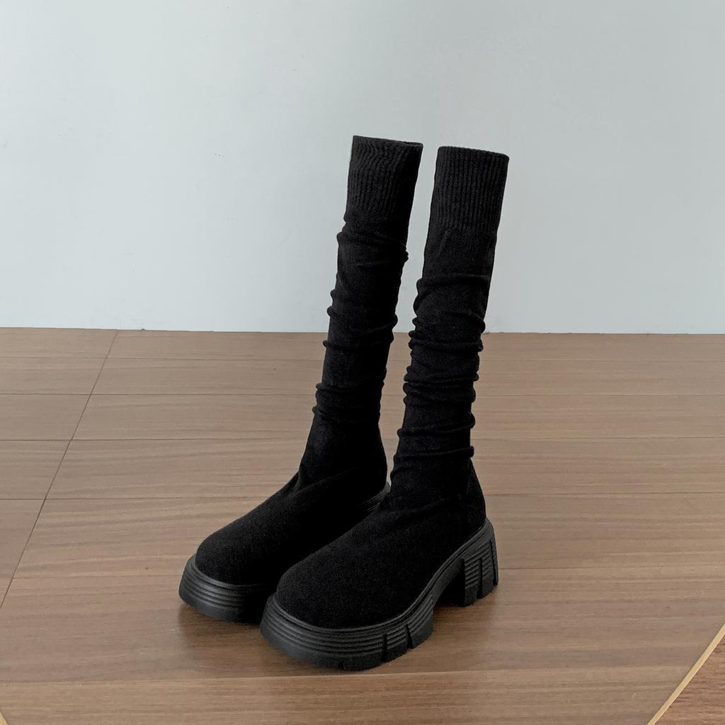 Queen Fan Retro Thick-soled Thick-heeled Boots Children's Boots 2025 New Autumn Knee-thin Elastic Socks Boots