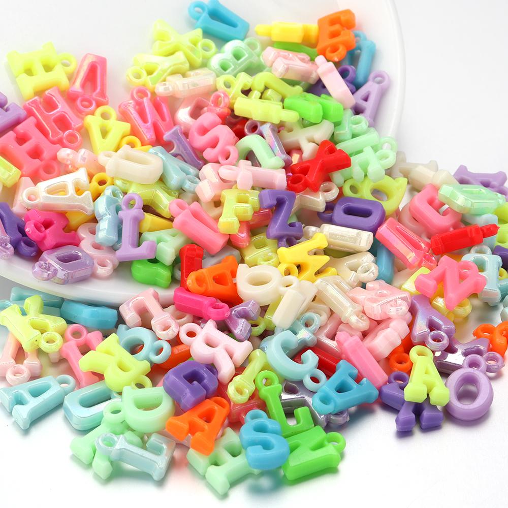 100pcs Plastic Color A-Z Letter Charms Bead Mixed Single Alphabet Pendants for DIY Bracelet Earring Necklace Jewelry Accessories