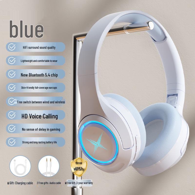 New 2025 Over-Ear Wireless Bluetooth Gaming Headset with Noise Cancelling, Card Slot, Luminous Design, and Extended Battery Life.