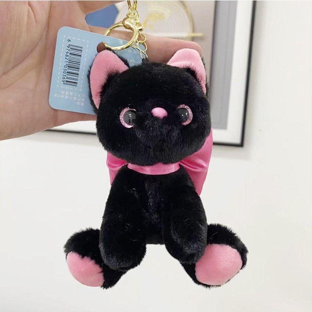 Soft Kitty Keyring Doll PP Cotton Stuffed Doll Keychain Lovely Bow Cat Plush Keychain Kid Girl Boy