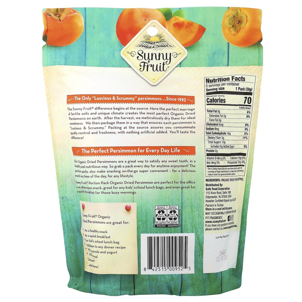 Sunny Fruit, Organic Persimmons, 5-Serving Pack, 20g (0.7oz) Each