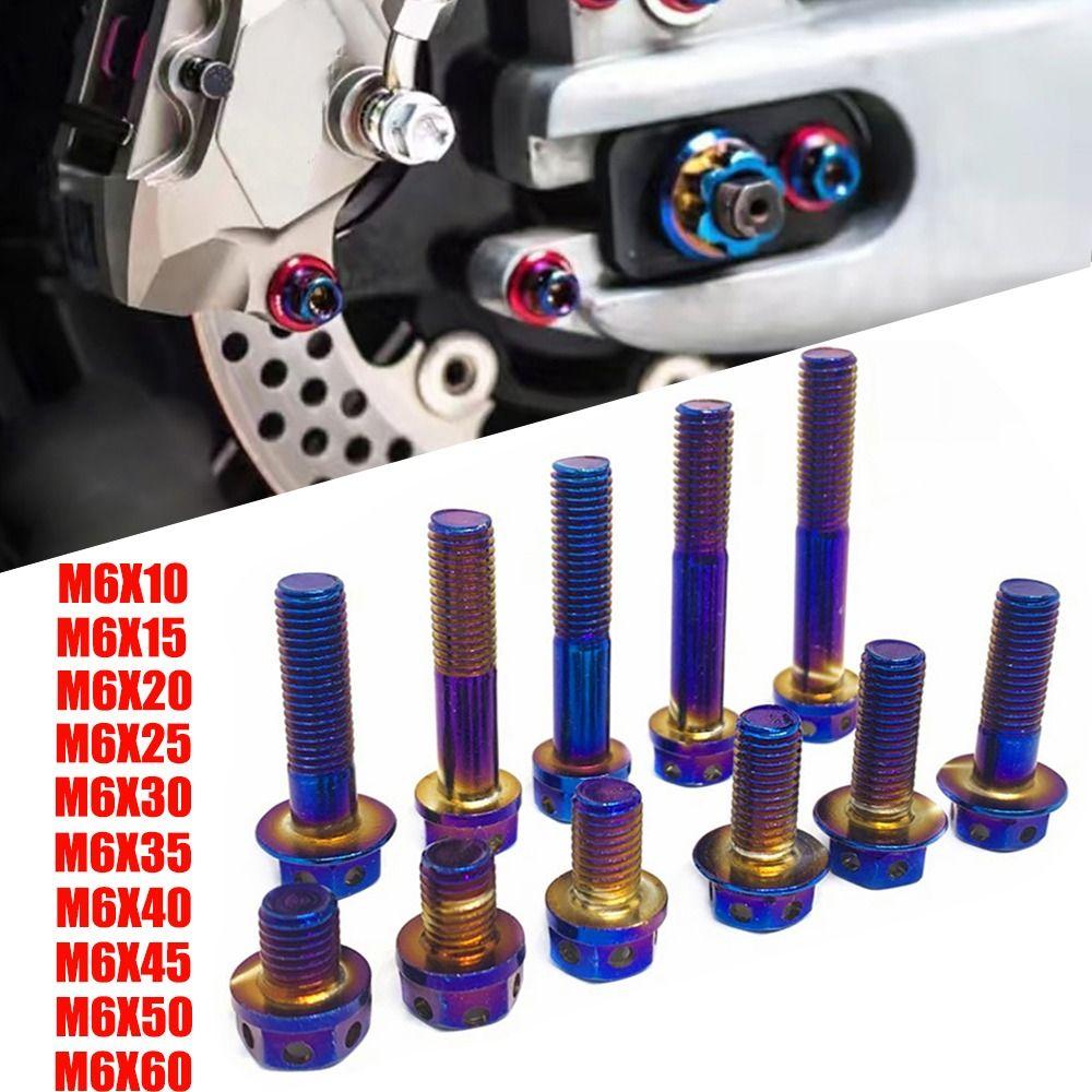 High Quality M6 Titanium Bolt With Drilled Holes Blue Hex Head Screws 10/15/20/25/30/35/40/45/50/60 Titanium Screws Motorcycle